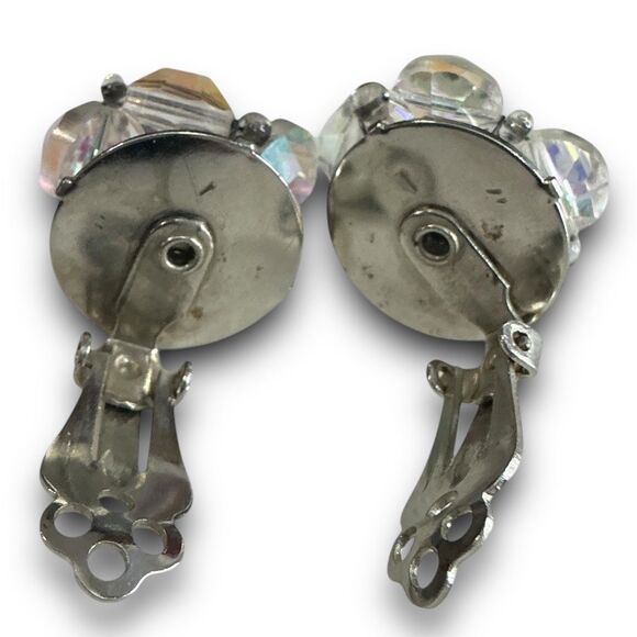 Vintage Classy Silver Toned Iridescent Aurora Borealis Beaded Crystal Cluster Cl - Picture 3 of 7